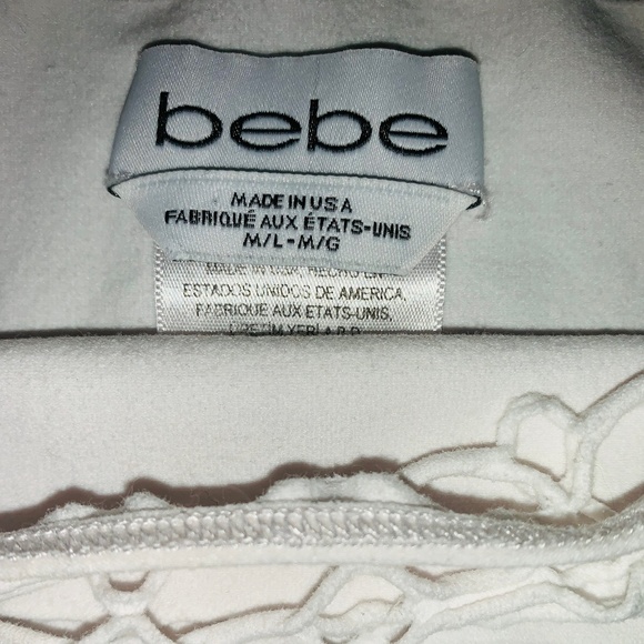 SOLD IN BUNDLE - BEBE DISTRESSED JEANS & WHITE BODYCON SHIRT - Picture 6 of 7